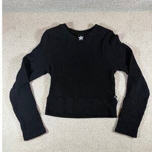 Pixie Lane Girls Size 8 Black Waffle Knit Cropped Long Sleeve Top